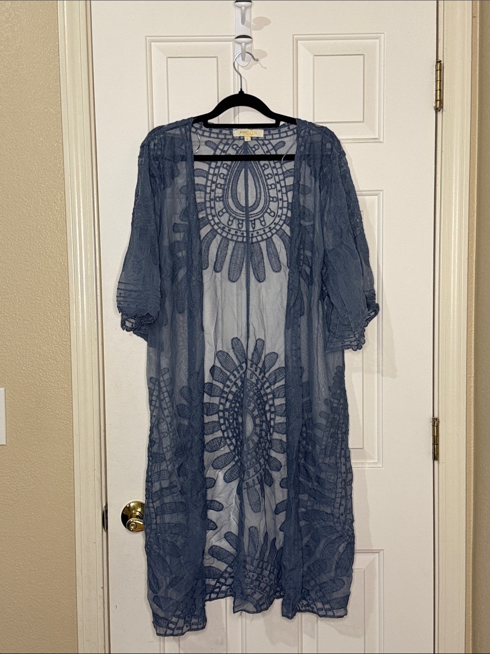 Rebellion Navy Sheer Embroidered Maxi Duster